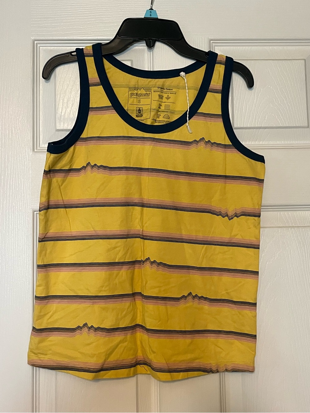 Patagonia Yellow Striped Tank with Navy Trim